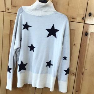 Women’s hem & thread Boutique Sweater - Large - cream with blue stars - NWOTs
